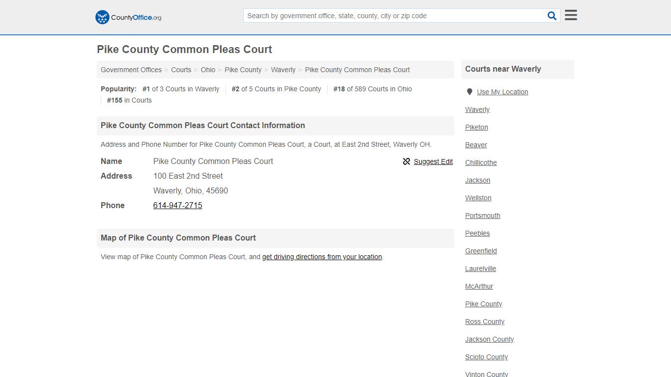 Pike County Common Pleas Court - Waverly, OH (Address and Phone)